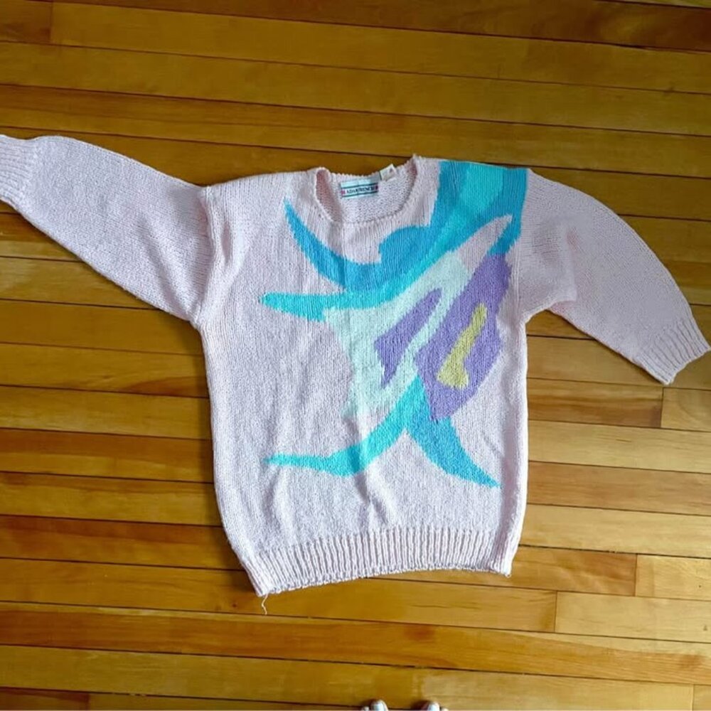 Vintage Adam French Abstract Pastel Sweater – Made in Korea